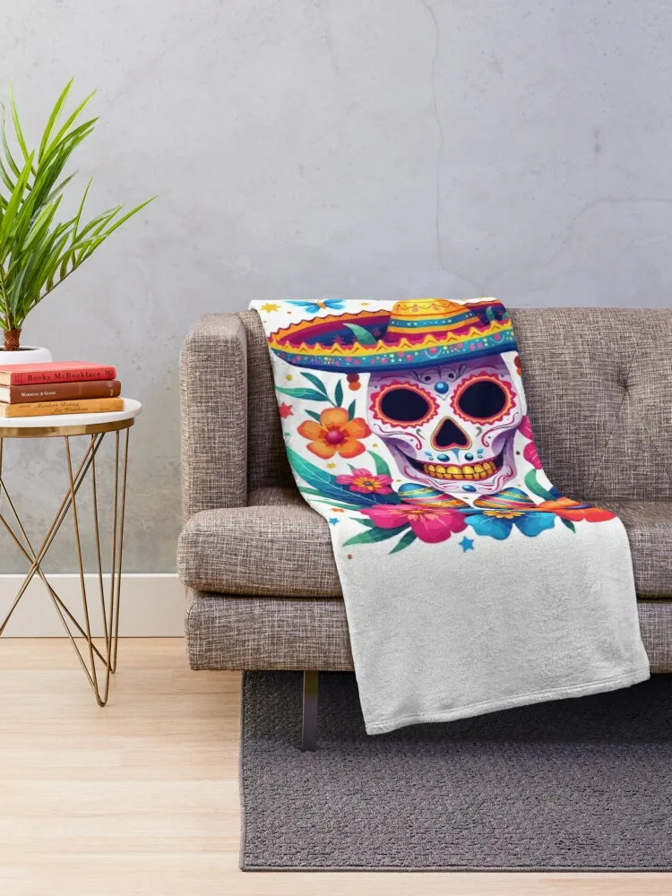 Hispanic Heritage Skull with Flowers Throw Blanket Heavy Luxury Thicken Thins Blankets