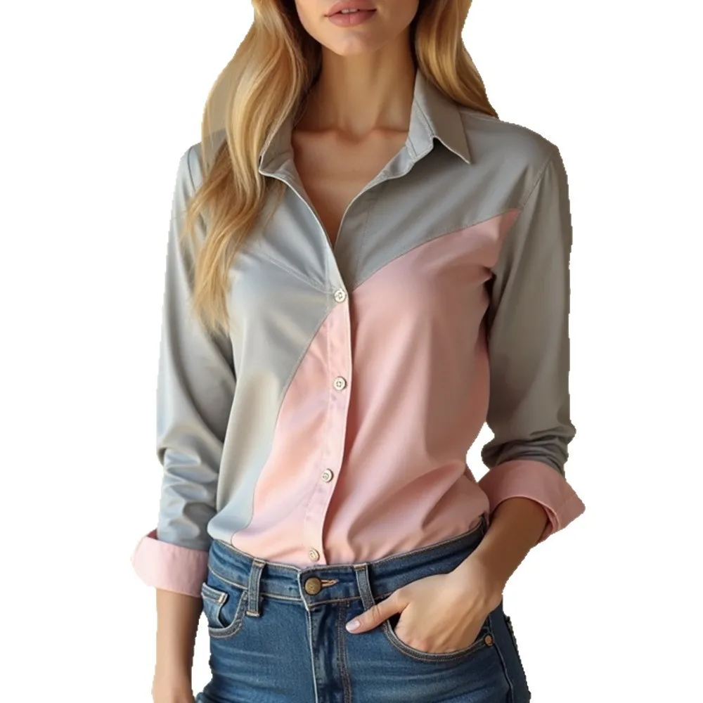 Slim Fit Patchwork Coat Midi Length Elegant Commuter with Notched Lapel Single Breasted Multi Button Shirt Autumn Women Blouse