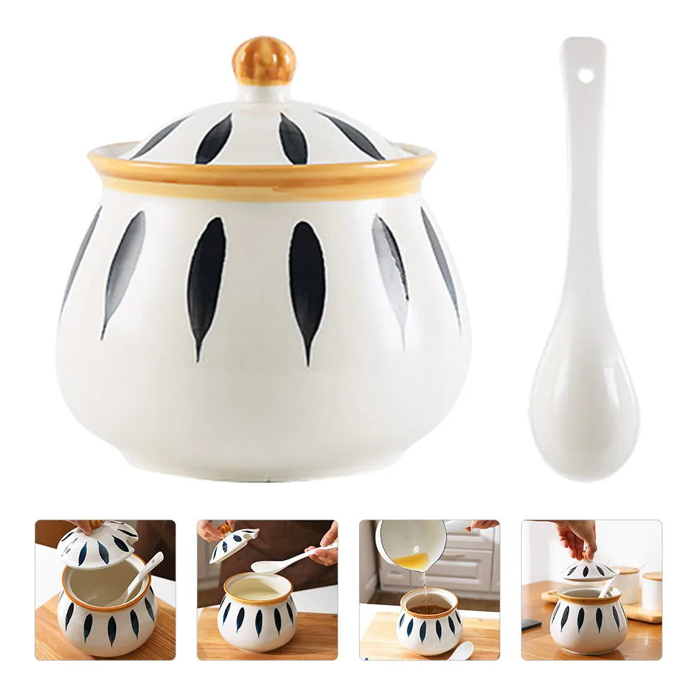 1Set Ceramic Kitchen Spice Jar Set Exquisite Design Large Capacity Condiment Container for Salt Sugar Pepper Oil Home Cooking