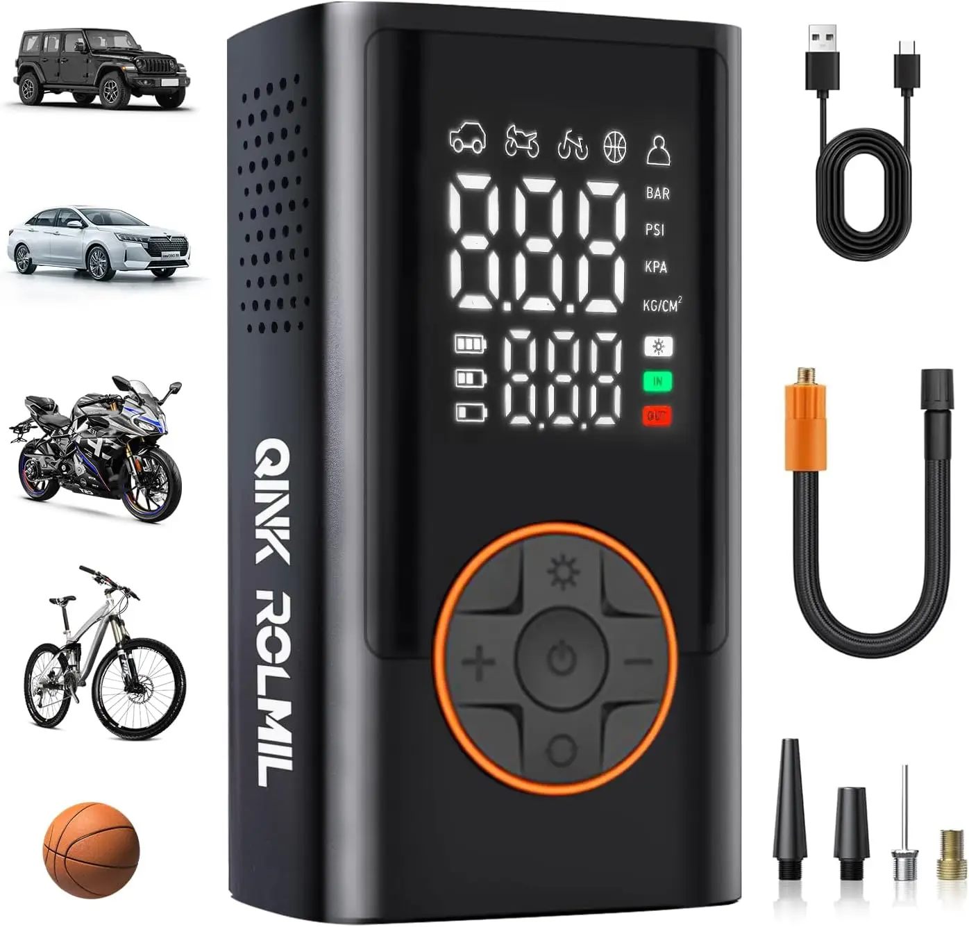 

Portable Tire Inflator, 150 PSI Cordless Air Pump with Digital Display & LED Light for Cars, Motorcycles, Bikes, Balls