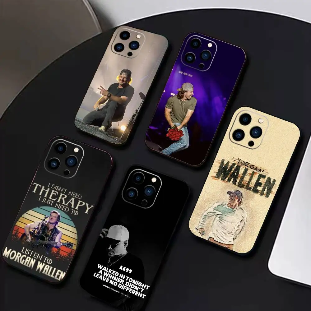 

W-Morgan M-Wallen Phone Case For iPhone 17 16 15 14 13 12 Max Plus Silicone Black Cover