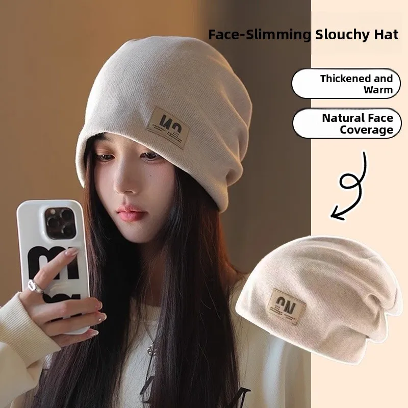 postpartum-knitted-woolen-hat-women's-autumn-winter-fashionable-face-slimming-head-cover-windproof-round-face-digital-toys