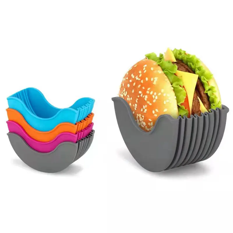 Reusable Burger Holder Silicone Hamburger Tools Sandwiches Fixed Rack Holder Storage Kitchen Organizer Box Kitchen Accessories