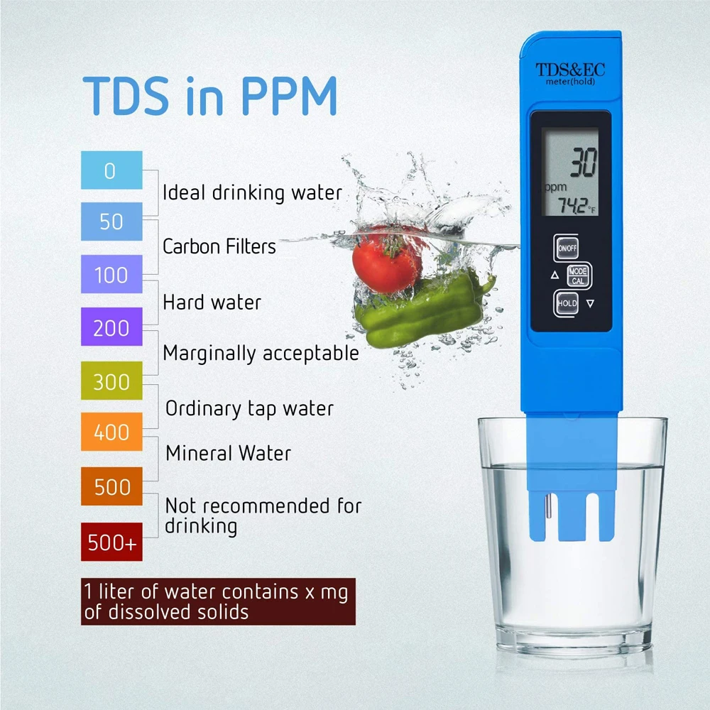 Medidor de ph e medidor tds digital testador de qualidade da água 0-14 medidor de ph testador 0-9990ppm tds & ec lcd pureza da água ppm filtro de