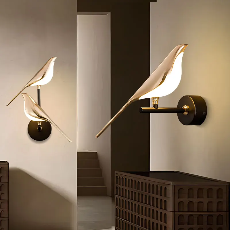 Nordic Magpie Bird LED Wall Lamps for Sofa Background 360° Rotatable LED Wall Lights for Bedroom Bedside Indoor Wall Sconce Home