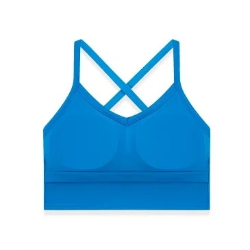 Women'ssexy V-neck cross backless detachable chest pad yoga fitness training halter vest bra underwear crop top with brand logo