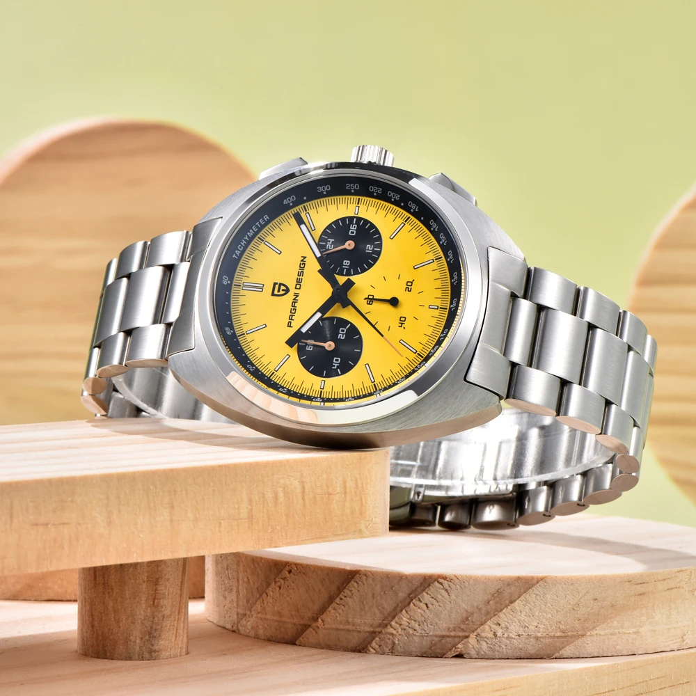 2025 New PAGANI DESIGN Watches Bright Yellow Luxury Quartz Watch For Men Sapphire Glass VK63 Sports Stainless Steel Chronograph