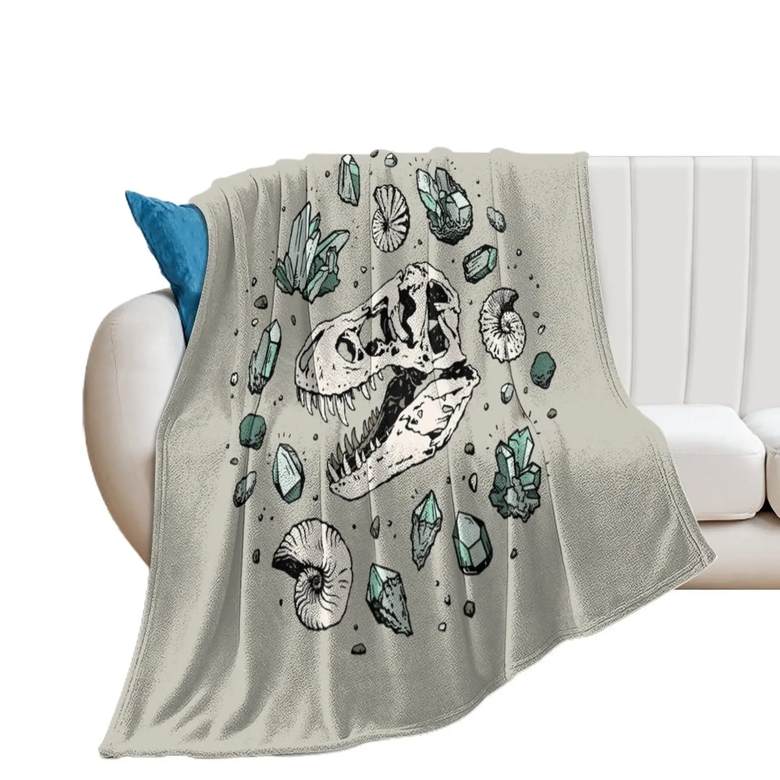 Geo-rex Vortex Aquamarine Dinosaur Skull Fossil Art Throw Blanket Stuffeds bed plaid Blankets