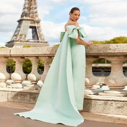 Mint Green Evening Dresses Long Big Bow Off Shoulder Satin Prom Gowns Women  Formal Occasion Dresses  Customized