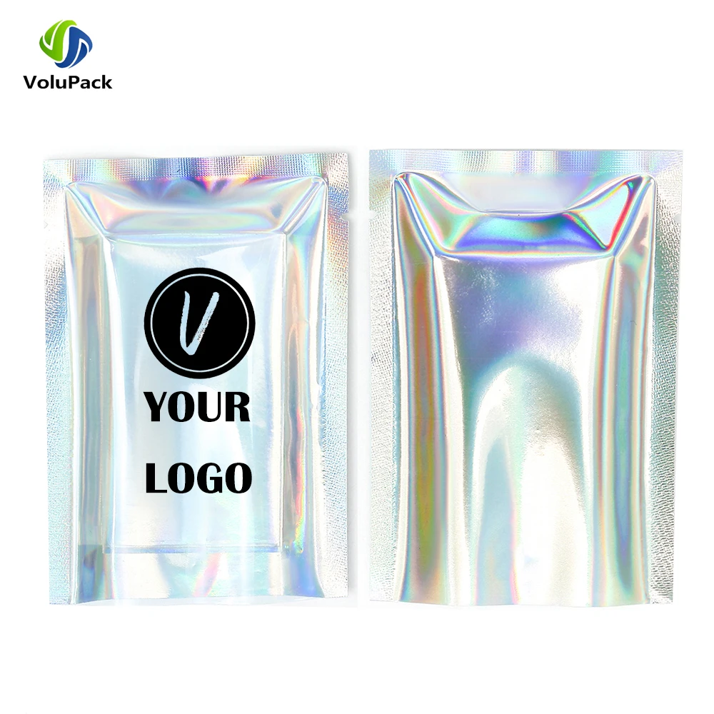 

Custom Printed Holographic Mylar Bag, Clear Window Open Top Metallic Aluminum Foil Jewlery Product Packaing Pouch