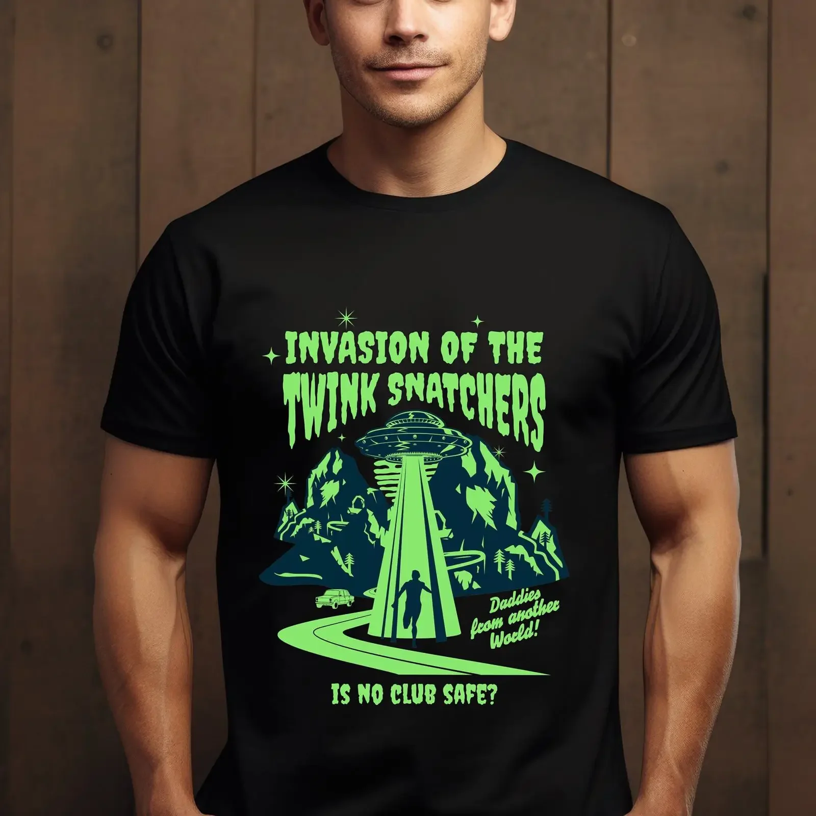 Invasion of the Twink Snatchers Funny Sci Fi UFO T Shirt LGBTQ Pride Gay Casual for Boyfriend Husband vintage Washed