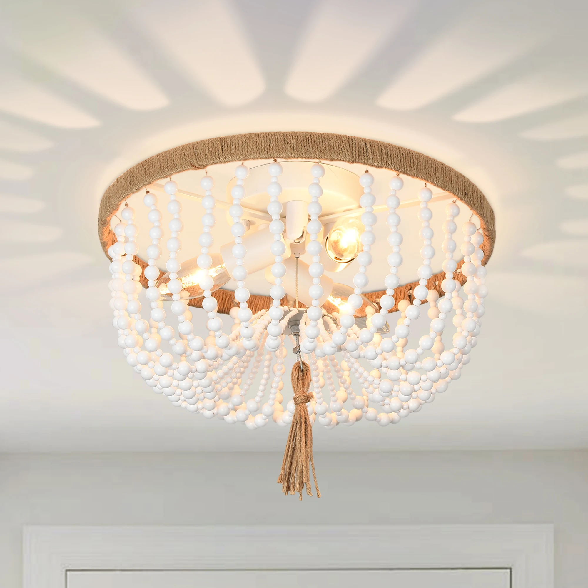 3-Light Boho Ceiling Light, E12 Base Flush Mount Ceiling Light Antique Mini Chandelier for Bedroom, Hallway, Entryway