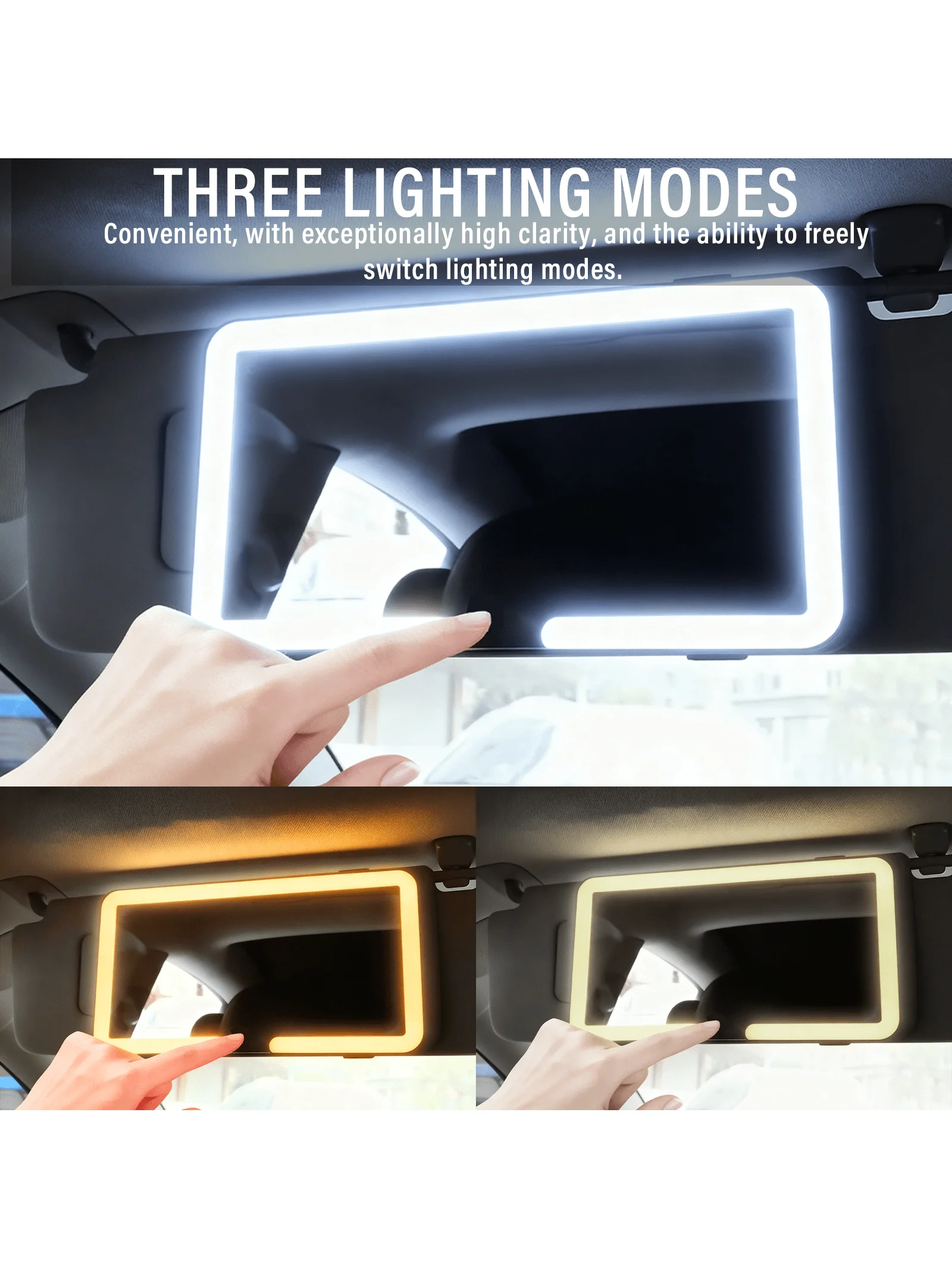 

Detachable LED Car Vanity Mirror With 3 Adjustable Light Modes, USB Powered, Passenger Side Interior Rearview Accessory