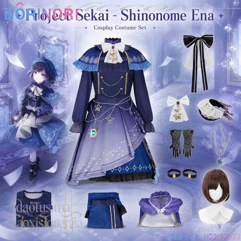 Shinonome Ena Costume Goth Lolita Retro Long Kawaii Dress Headwear Wigs Full Set Halloween Cos Anime Game Project Sekai Cosplay