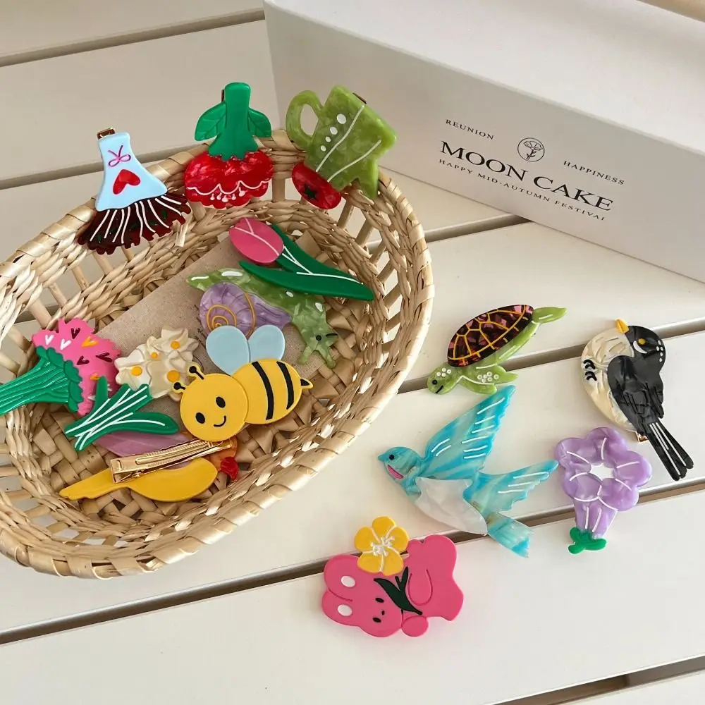 الفاكهة الكرتون الحيوانات مشبك شعر مشبك الخضار حمض الخليك زهرة دبوس الشعر أغطية الرأس الكورية نمط توليب منقار البط كليب السفر