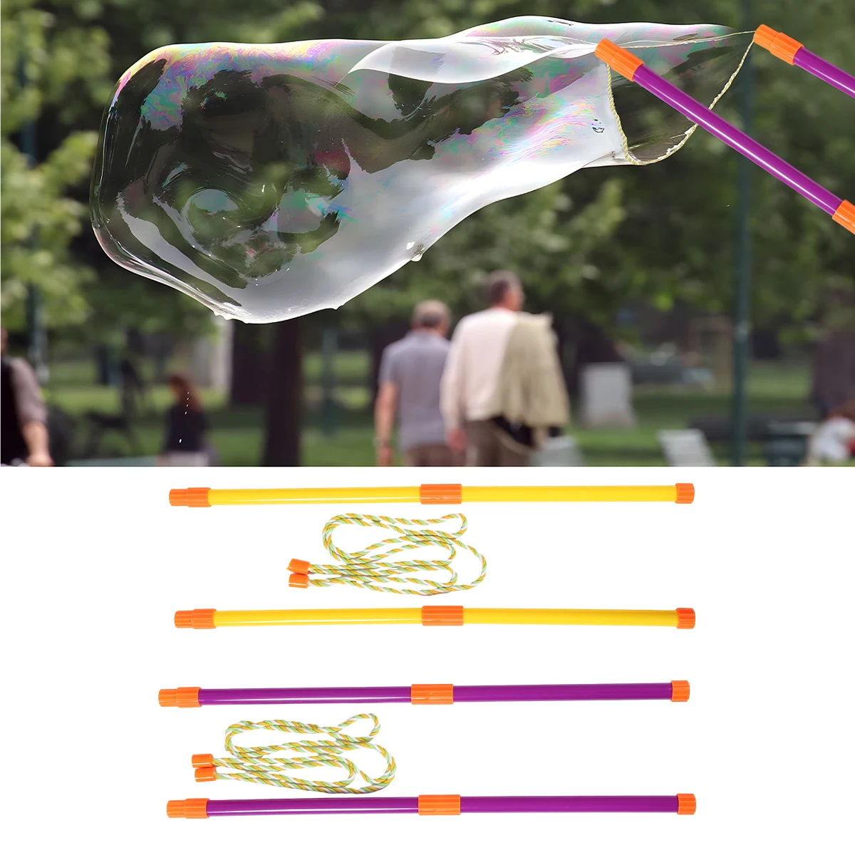Corde à bulles géante en acier inoxydable, 2 pièces, baguette de conception télescopique, cadeaux de fête, activité de plein air pour enfants