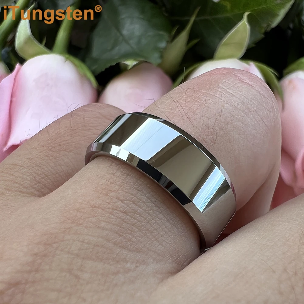 6/8/10/12MM Men Women Tungsten Carbide Ring Wedding Band Engagement Ring With Shiny Polished Beveled Comfort Fit