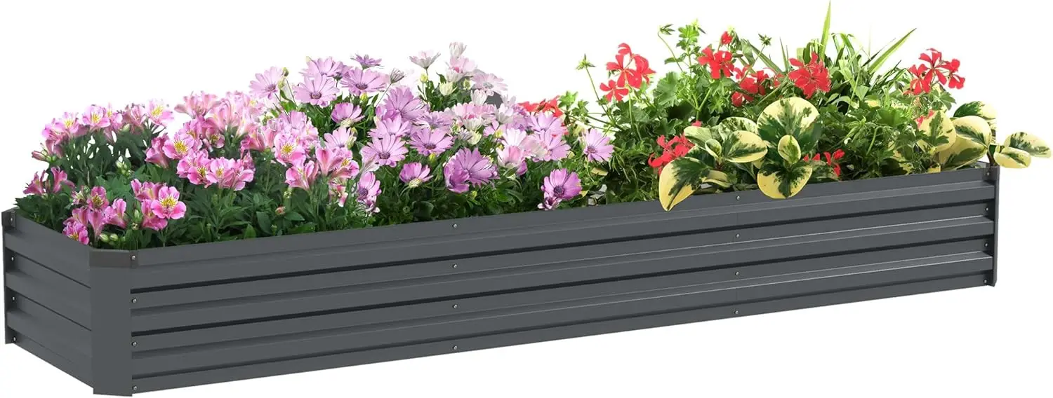 

8 x 2 x 1ft Galvanized Raised Garden Bed Kit, Outdoor Metal Elevated Planter Box with Safety Edging, Large Raised Bed for Growin