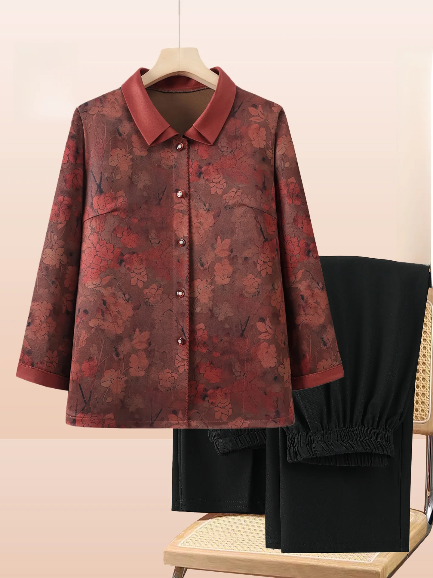 

Рубашка с цветочным принтом и воротником-стойкой для женщин среднего возраста и мам, свободного кроя, на пуговицах