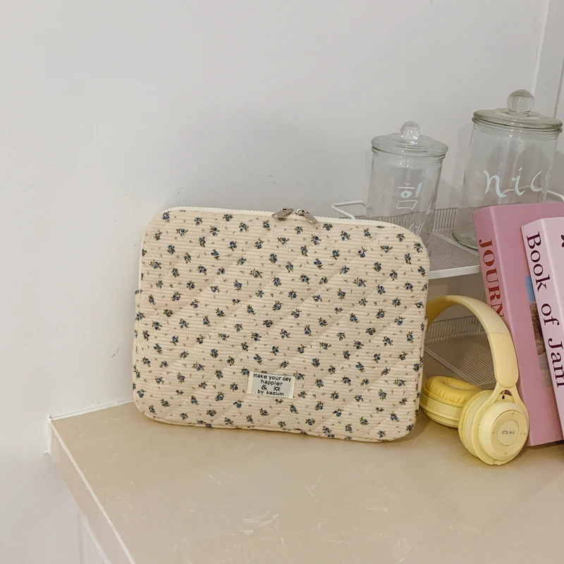 Bloemenpatroon Corduroy Gewatteerd 11/13/15 Inch Computerhoes Comfortabele laptophoes Bloemen laptop beschermhoes