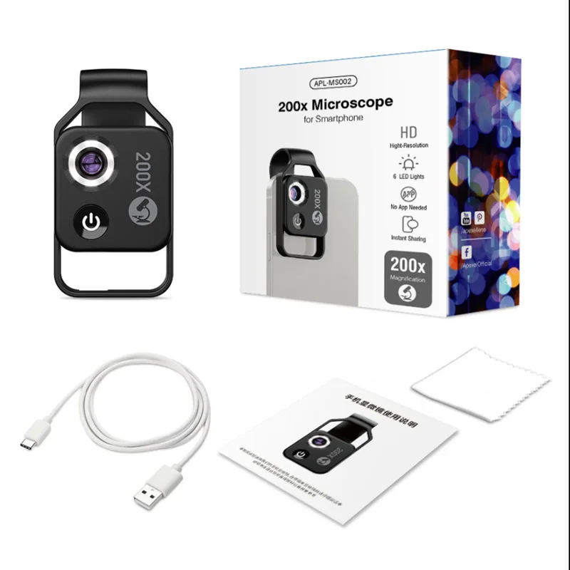 Mobile phone microscope head 200x magnifying glass