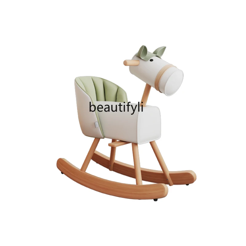 Small Wooden Horse Rocking Horse Dual-Use Two-in-One Home Rocking Chair Gift