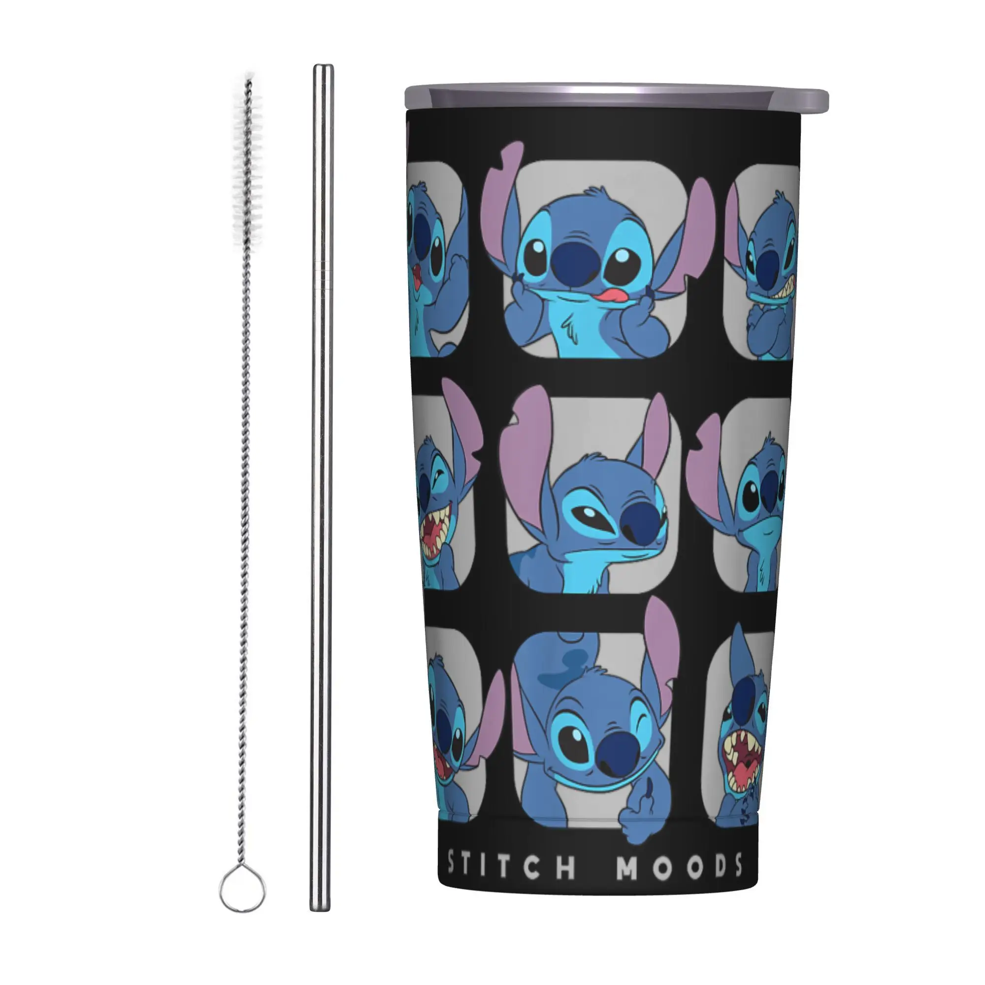 

Lilo and Stitch Moods Stainless Steel Tumbler Coffee Mug With Straws and Lid Large Capacity Mugs Cup Cold Drink Water Bottle