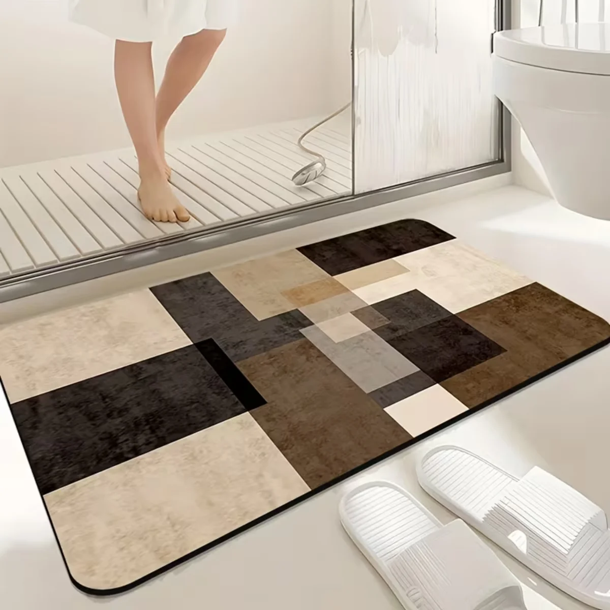 Tappetino quadrato in fango di diatomee per il bagno, con fondo in gomma antiscivolo e elevata capacità di assorbimento dell'acqua, ideale per il bagno, l'ingresso e l'area davanti alla porta.