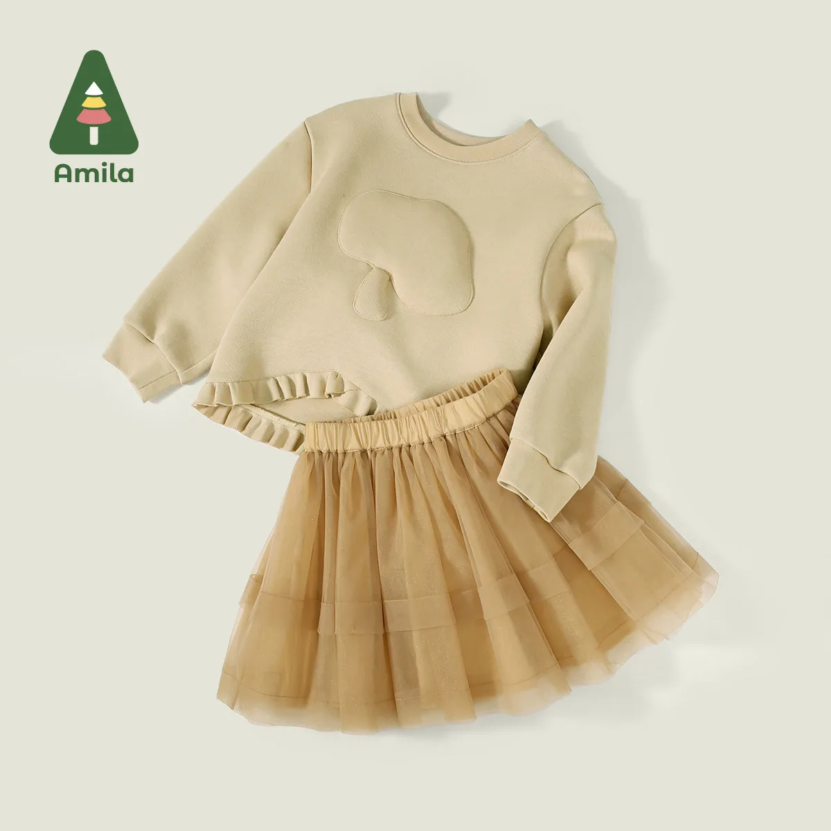 Amila Childrens Skirt Suit 2024 Autumn New Girls Sweater Short Skirt Loose Casual Solid Color Sweet Skin-Friendly Clothing