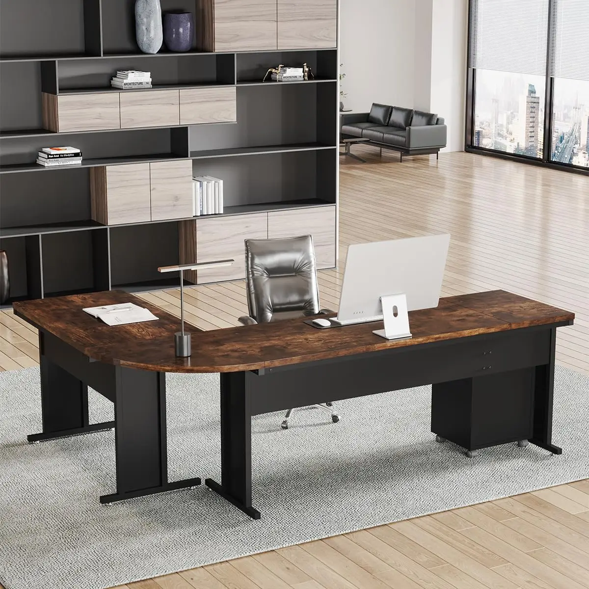 

Tribesigns 83 Inch L-Shaped Office Desk, Large Executive Computer Desk with 3-Drawer File Cabinet, Industrial Corner Desk with