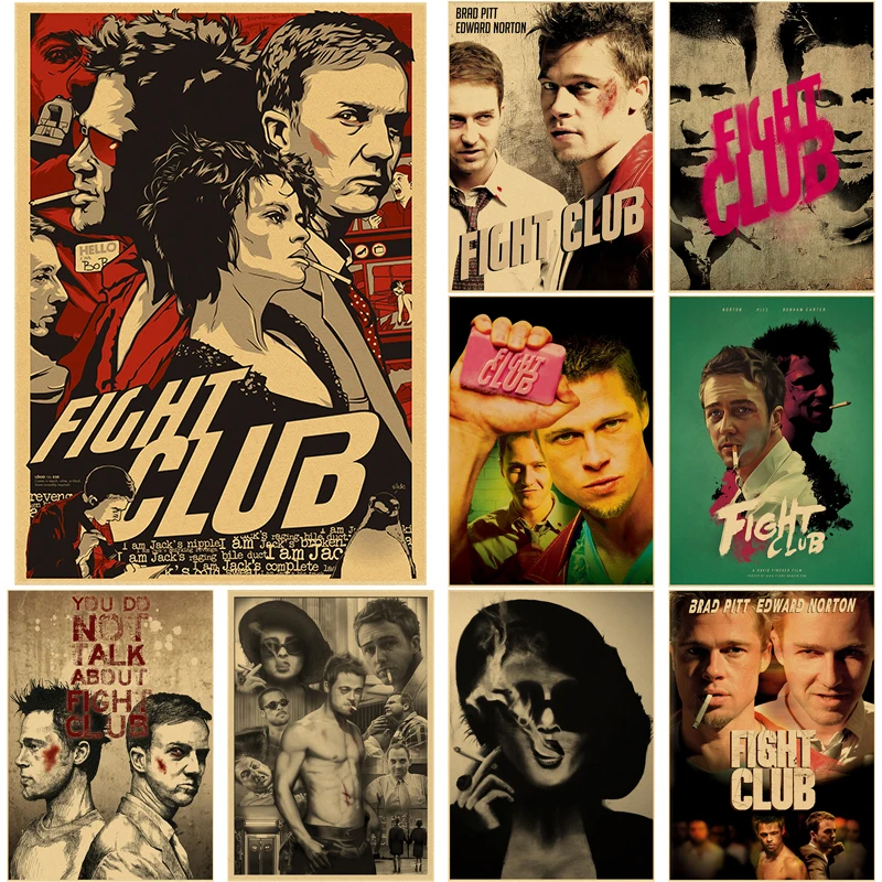 Fight Club Movie Posters Brad Pitt Film Kraft Paper Prints Posters Vintage Home Room Bar Cafe Decor Aesthetic Art Wall Painting