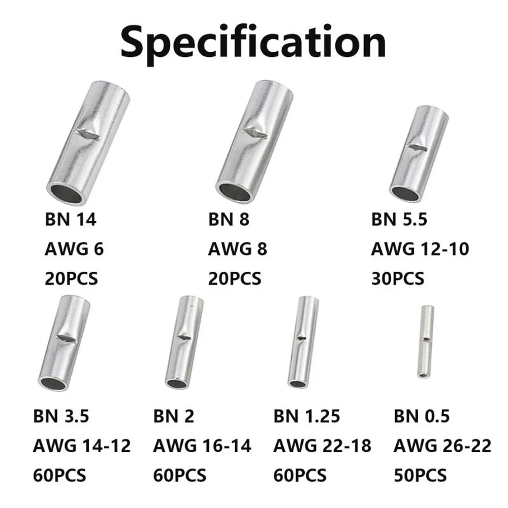 300 Pcs Non Insulated Butt Connectors Kit AWG 6-22 Gauge Uninsulated Butt Connectors Electrical Wire Crimp Ferrule Terminals