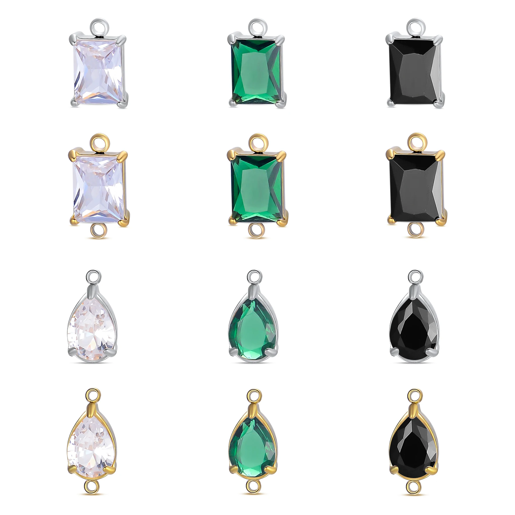 10Pcs Wholesale Green/Black/White Transparent Zircon Pendants Two Holes Crystal Charms Pendant for DIY Necklace Jewelry Making
