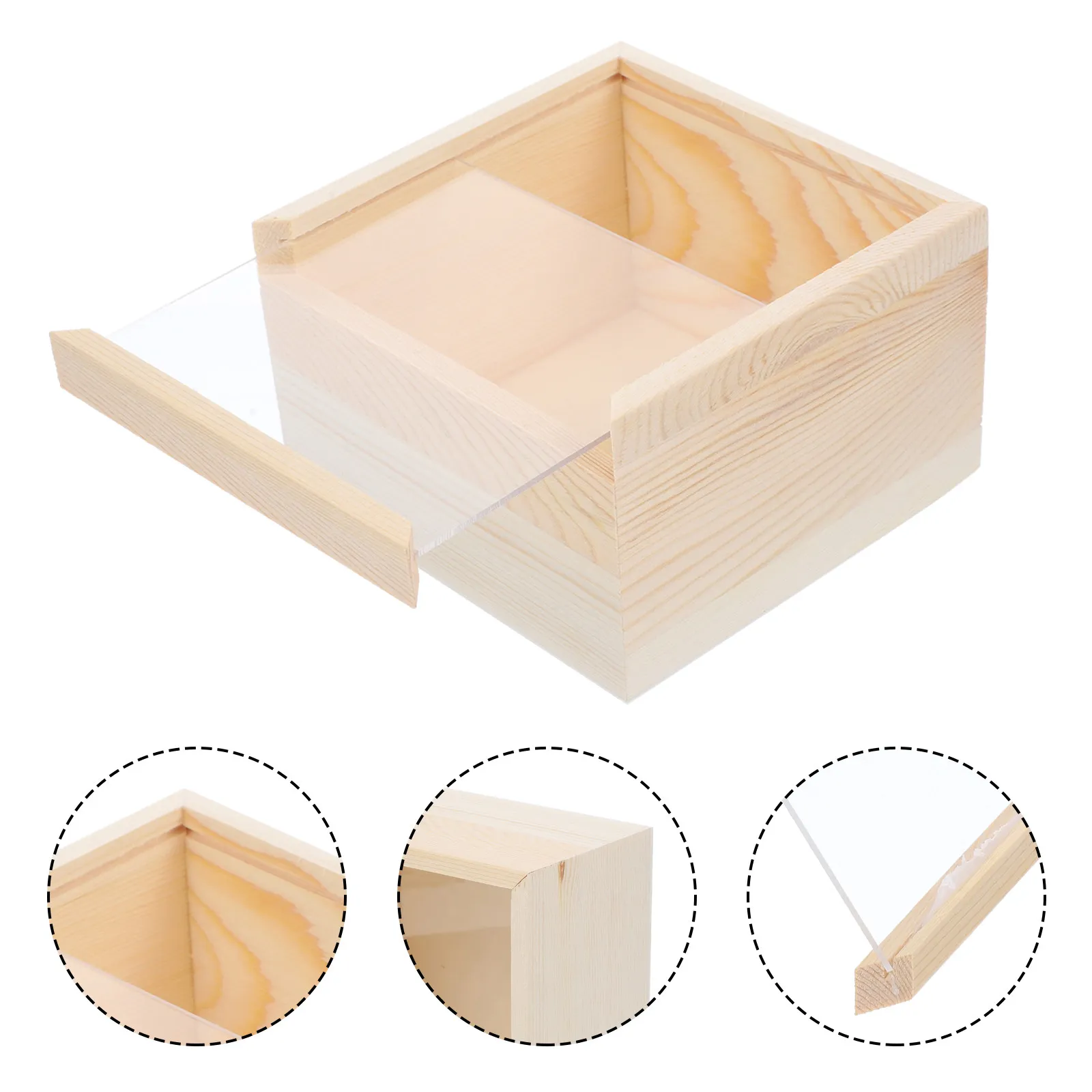Caja de Almacenamiento de Madera Natural sin Acabado, Caja para Joyas con Tapa Transparente, Organizador de Escritorio Pequeño y Ligero para Recuerdos y Souvenirs