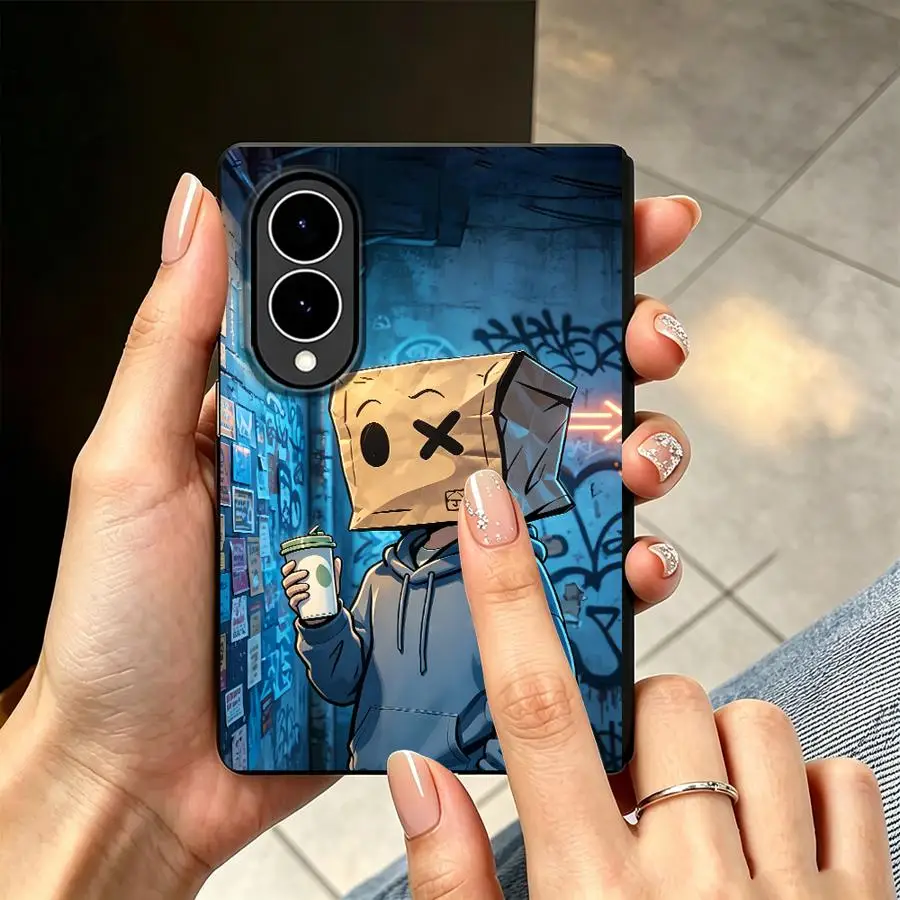 Blue Night Box Man Sketch Case for Samsung Galaxy Z Fold 8 ZFold Wide Z Fold8 Wide ZFold8 Luxury Phone Cover
