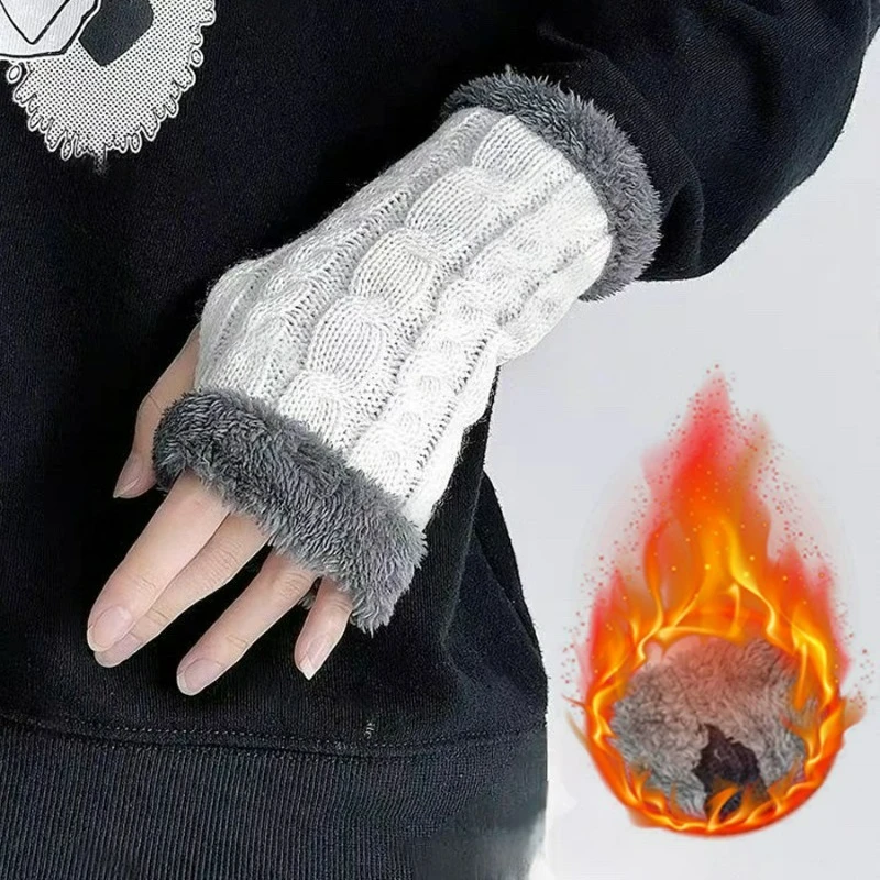 

Thermal Fingerless Gloves Winter Keep Warm Fleece Lined Knitted Wrist Warmers for Women Men Cold Weather Outdoor Activities