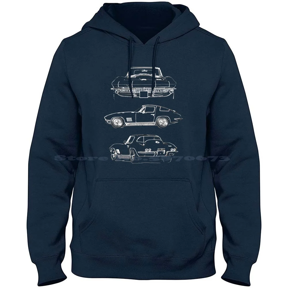 1967 C2 Collector Car Outline Art 100% Cotton Hoodie 1963 Muscle Car C2 Split Window 2nd Generation 63 Stingray