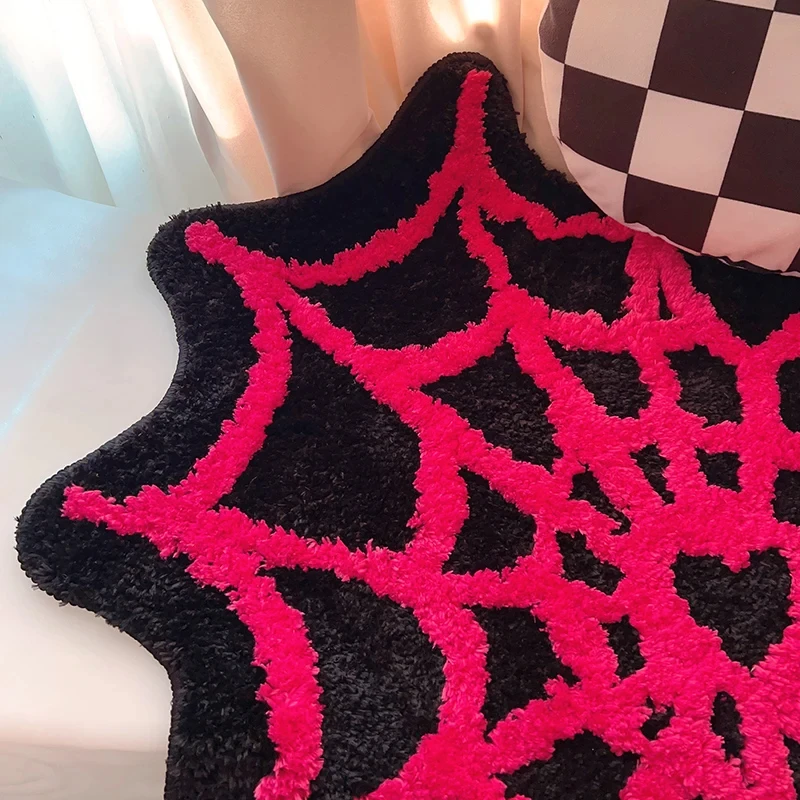 Spider Web Tufted Rug Doormat Carpet Tufted Rectangle Non-slip Bath Mat Soft Plush Fullfy Rug Home Decor Living Room Bedroom