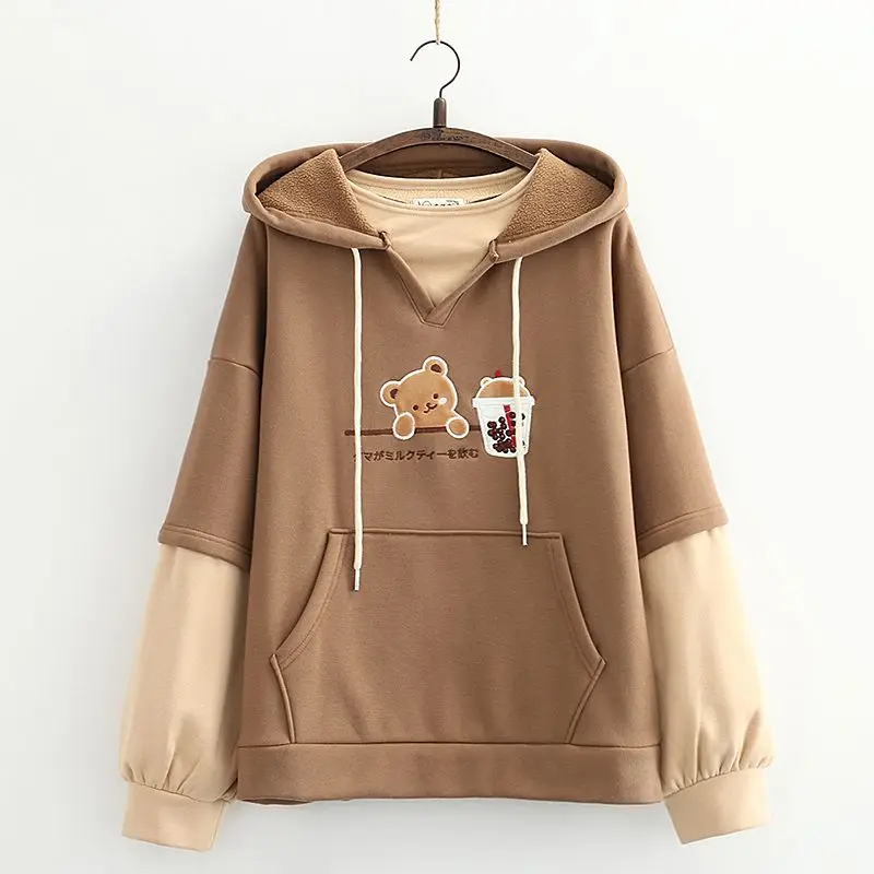 Winterkleid ung Kawaii Fleece niedlichen Bären Anime Sweatshirt Teen Mädchen ästhetische Langarm Pullover Harajuku Mode Frauen Hoodies