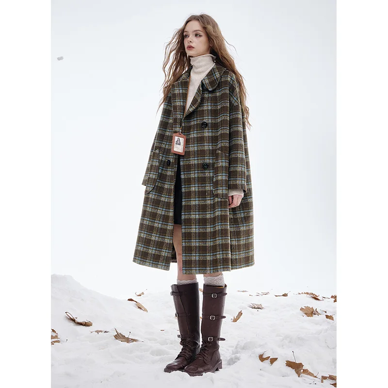 ELFSACK 2025 Winter New Arrivals Preppy Fresh Striped Wool Blend Coat For Woman