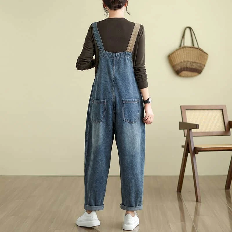 Denim-Overalls für Damen, koreanischer Stil, Vintage-Playsuits, lässige Kreuzhosen, lockere Hosen, übergroße Overalls für Damenkleidung