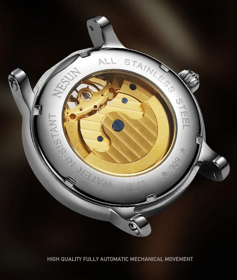 ساعة NESUN ميكانيكية أوتوماتيكية للرجال، ساعة رجال الأعمال الكلاسيكية متعددة الوظائف المصنوعة من الفولاذ المقاوم للصدأ