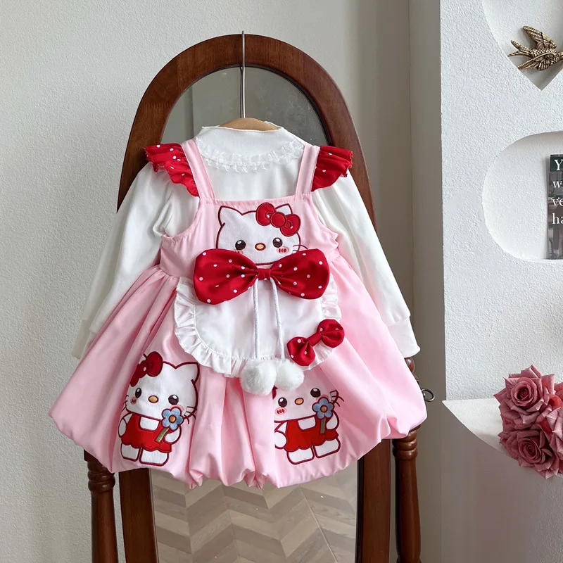 Kawaii Hello Kitty Girls Lolita Princess Dress saniris Kids reggicalze gonna Cosplay Costume festa di compleanno gonna a fiori gonfi