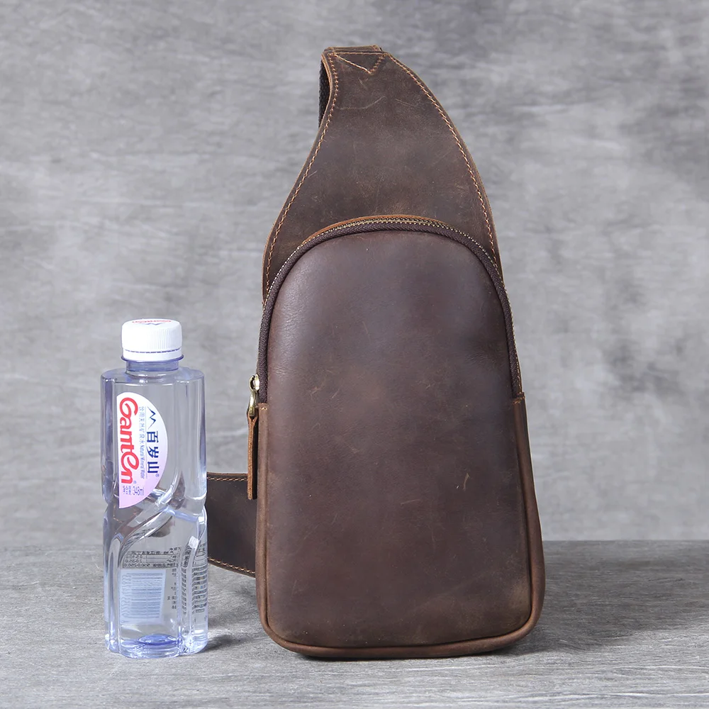 S.WORKER Brusttasche aus Vollnarbenleder für Herren, Umhängetasche aus echtem Leder für Herren, Vintage Retro Freizeittasche – Detail 17
