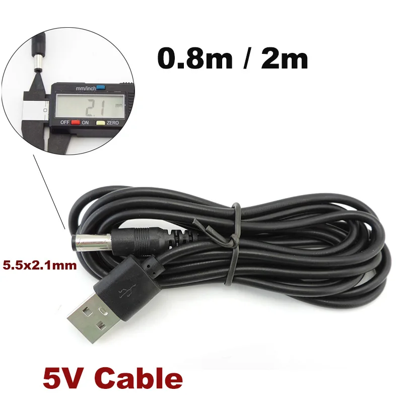 USB 2.0 Male A to DC 5.5mm x 2.1mm Plug DC Power Cord Socket Cable Line 5.5mm*2.1mm 0.8M 2M