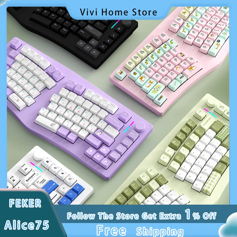 

Механическая клавиатура FEKER Alice75, Алюминиевая Эргономичная Беспроводная игровая клавиатура с 3 режимами, Bluetooth, аксессуары для ноутбуков