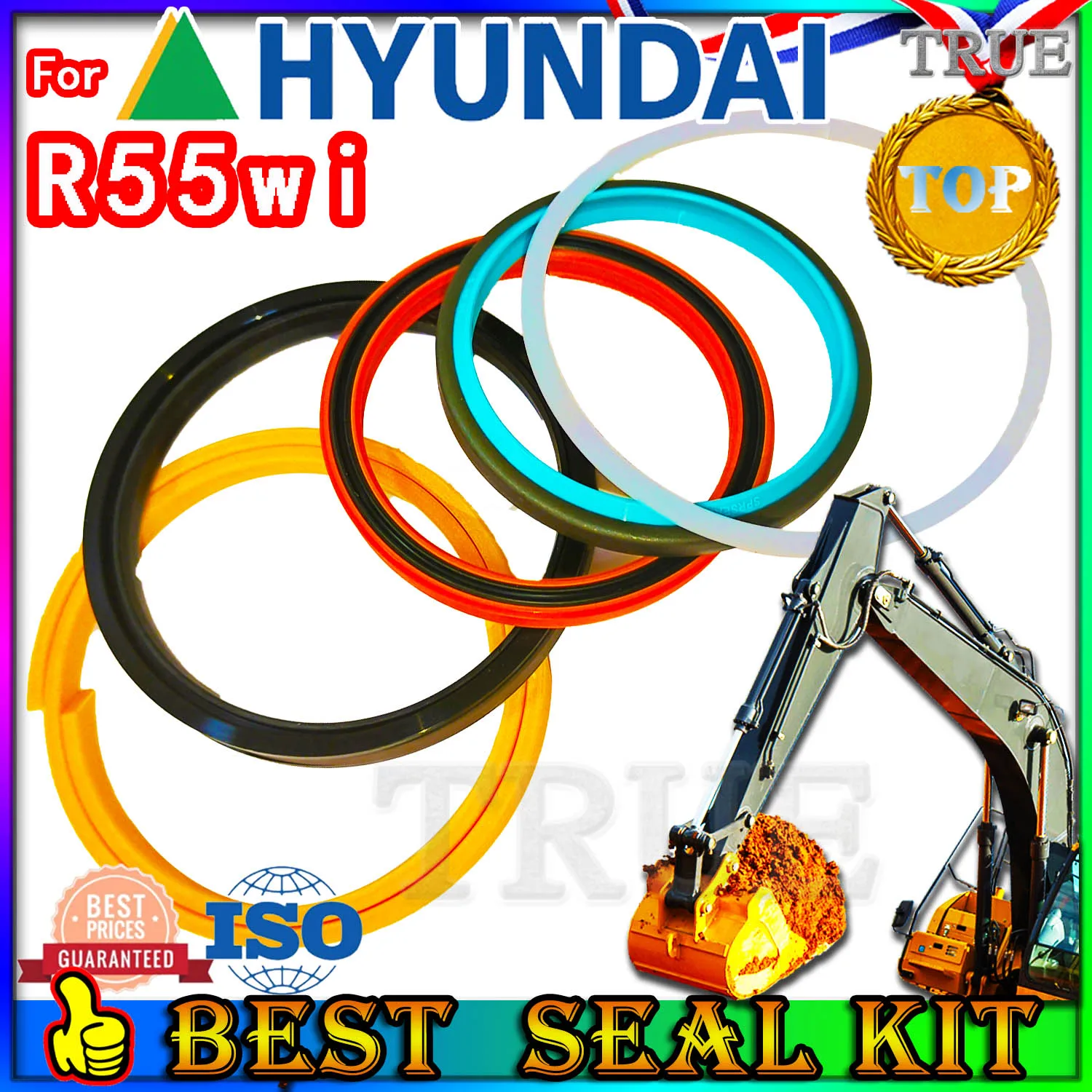 For Hyundai R55wi Oil Seal Repair Kit Boom Arm Bucket Excavator Hydraulic Cylinder Parts MOTOR Piston Rod Shaft Replacement Dust