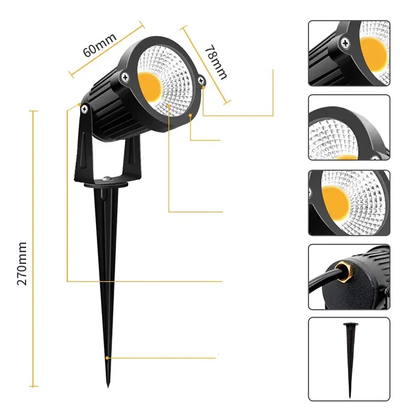 Luces LED de jardín para exteriores, lámpara de césped impermeable, 220V, 110V, 12V, 10W, 12W, Bombilla de espiga de paisaje, IP65, focos de camino de jardín