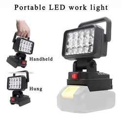 Foco de luz LED de trabajo de 15 cuentas, lámpara portátil, linterna de mano para Makita, Dewalt, Milwaukee, Bosch, batería de iones de litio de 18V