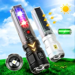 Solar Rechargeable Flashlight Zoomable Super Bright P50/White Laser Beads Lamp Multifunction Camping Telescopic Focusing Torch